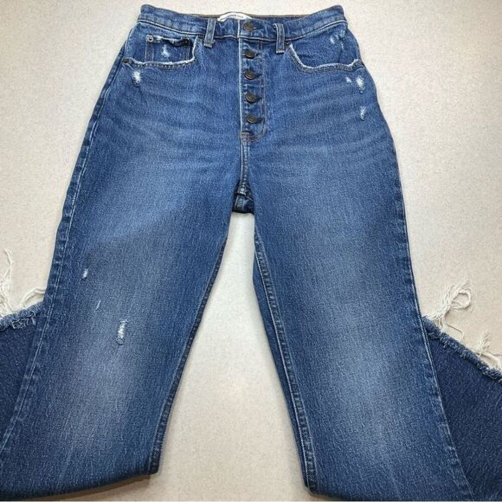 A&F Kick Flare Ultra High Rise 26 Regular Medium Distressed Button Fly - Picture 4 of 9